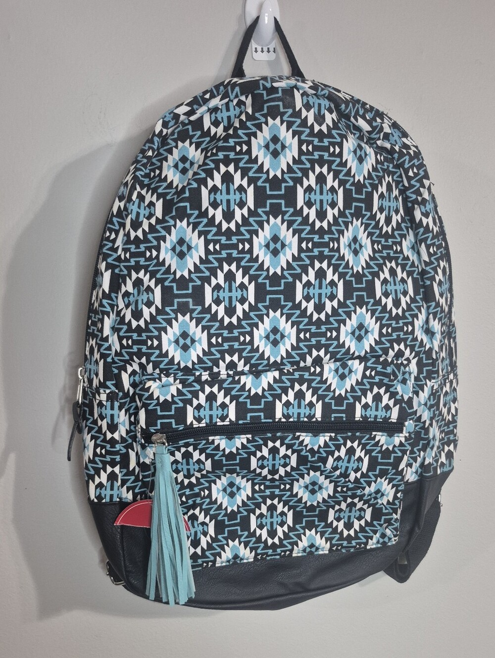 Geometric Print Women's Backpack in Black & Teal
